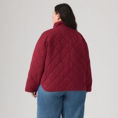 Diamond Quilted Cotton Jacket (Plus Size) — Red - Red 4