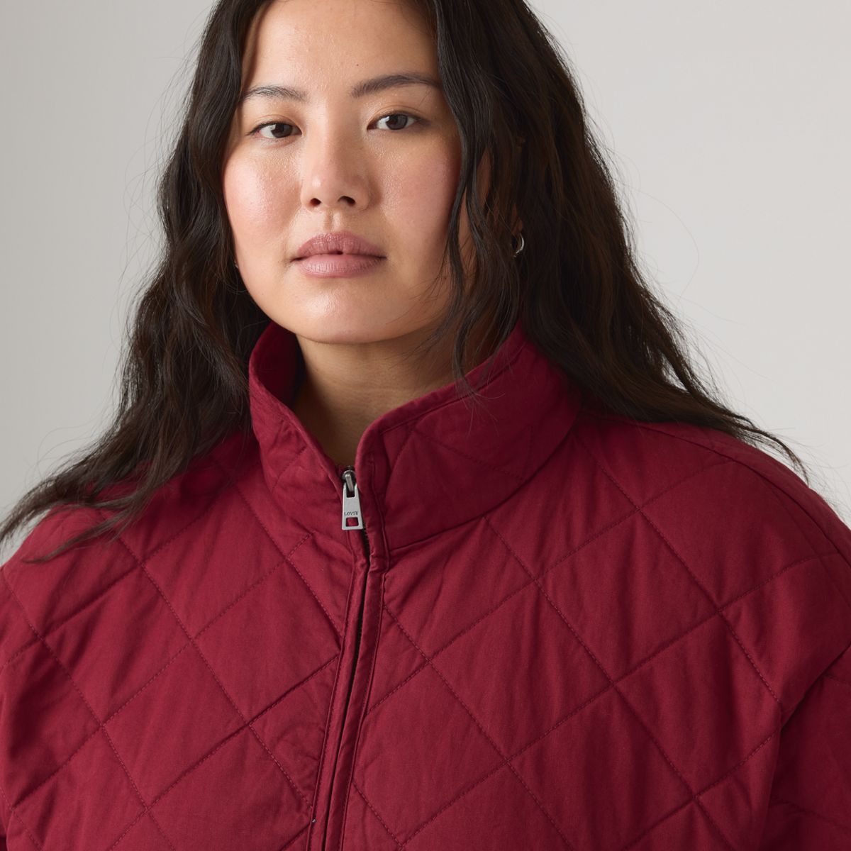 Diamond Quilted Cotton Jacket (Plus Size) — Red - Red
