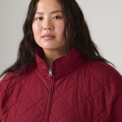 Diamond Quilted Cotton Jacket (Plus Size) — Red - Red 2