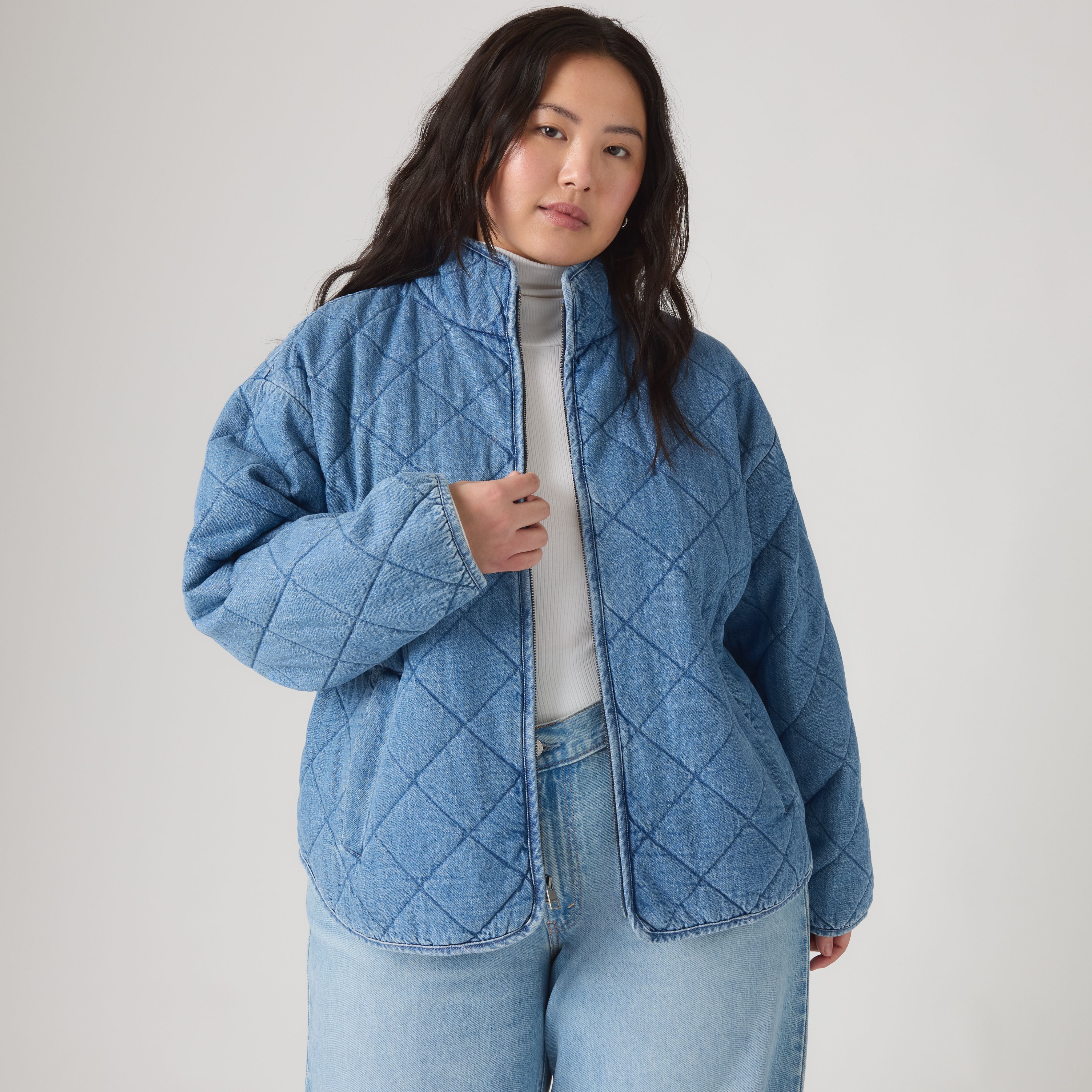 Diamond Quilted Cotton Jacket (Plus Size) 1