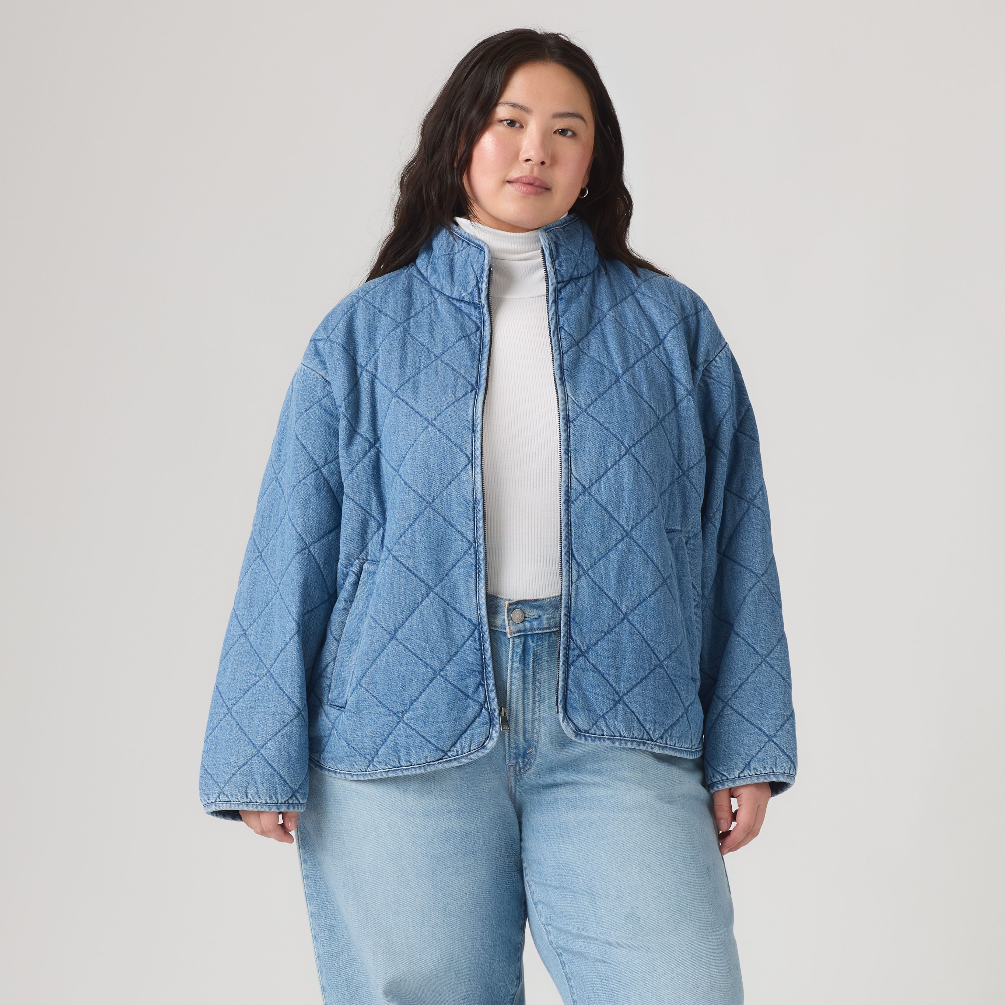 Diamond Quilted Cotton Jacket (Plus Size) 3