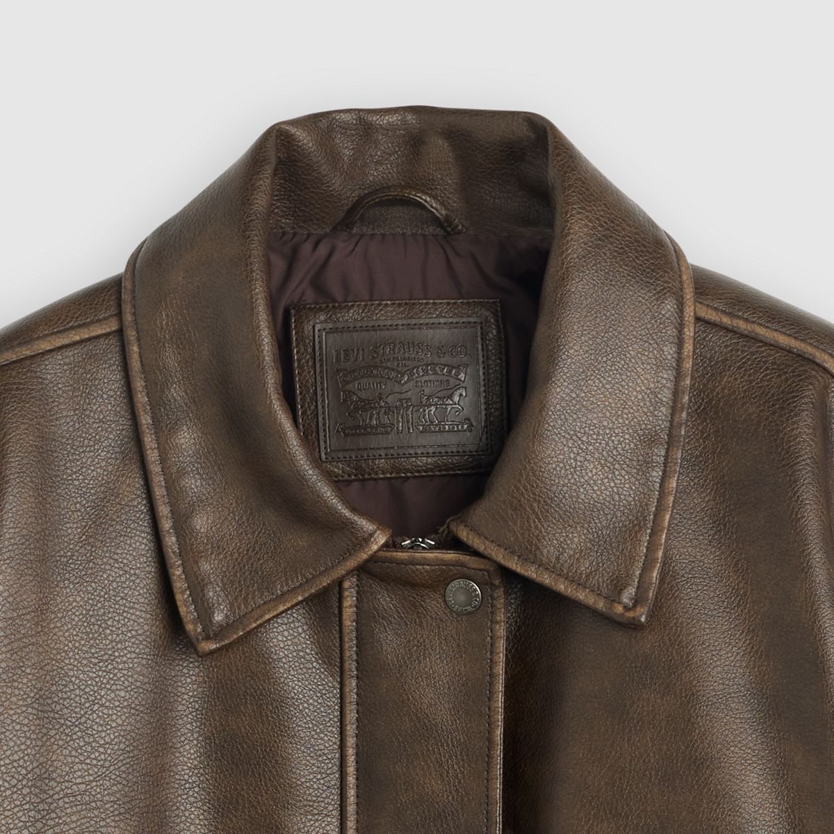 Faux Leather Relaxed Fit Bomber (Plus Size) — Brown - Brown