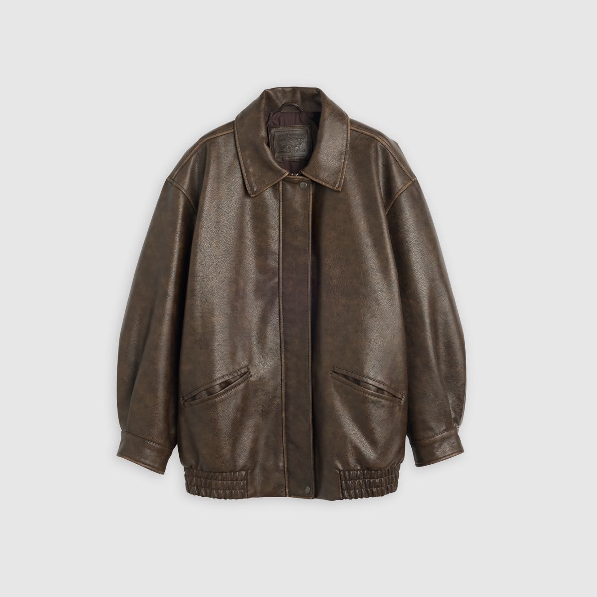 Faux Leather Relaxed Fit Bomber (Plus Size) — Brown - Brown