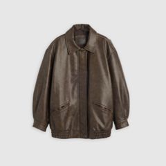 Faux Leather Relaxed Fit Bomber (Plus Size) — Brown - Brown 5