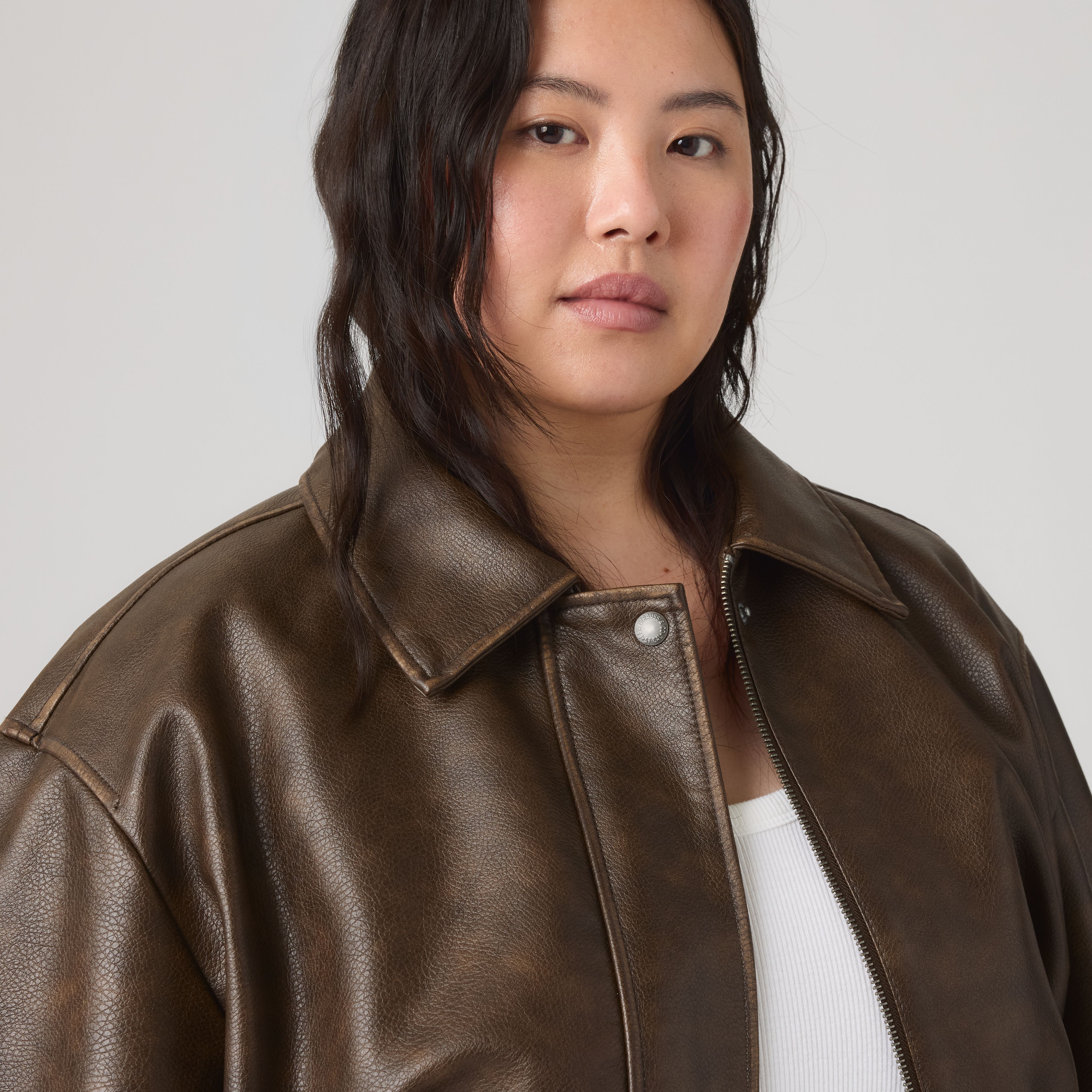 Faux Leather Relaxed Fit Bomber (Plus Size) 2