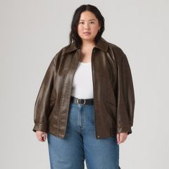 Faux Leather Relaxed Fit Bomber (Plus Size) — Brown - Brown 3