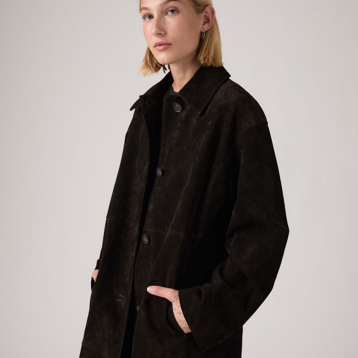 Suede Vintage Duster Coat — Graphite - Black