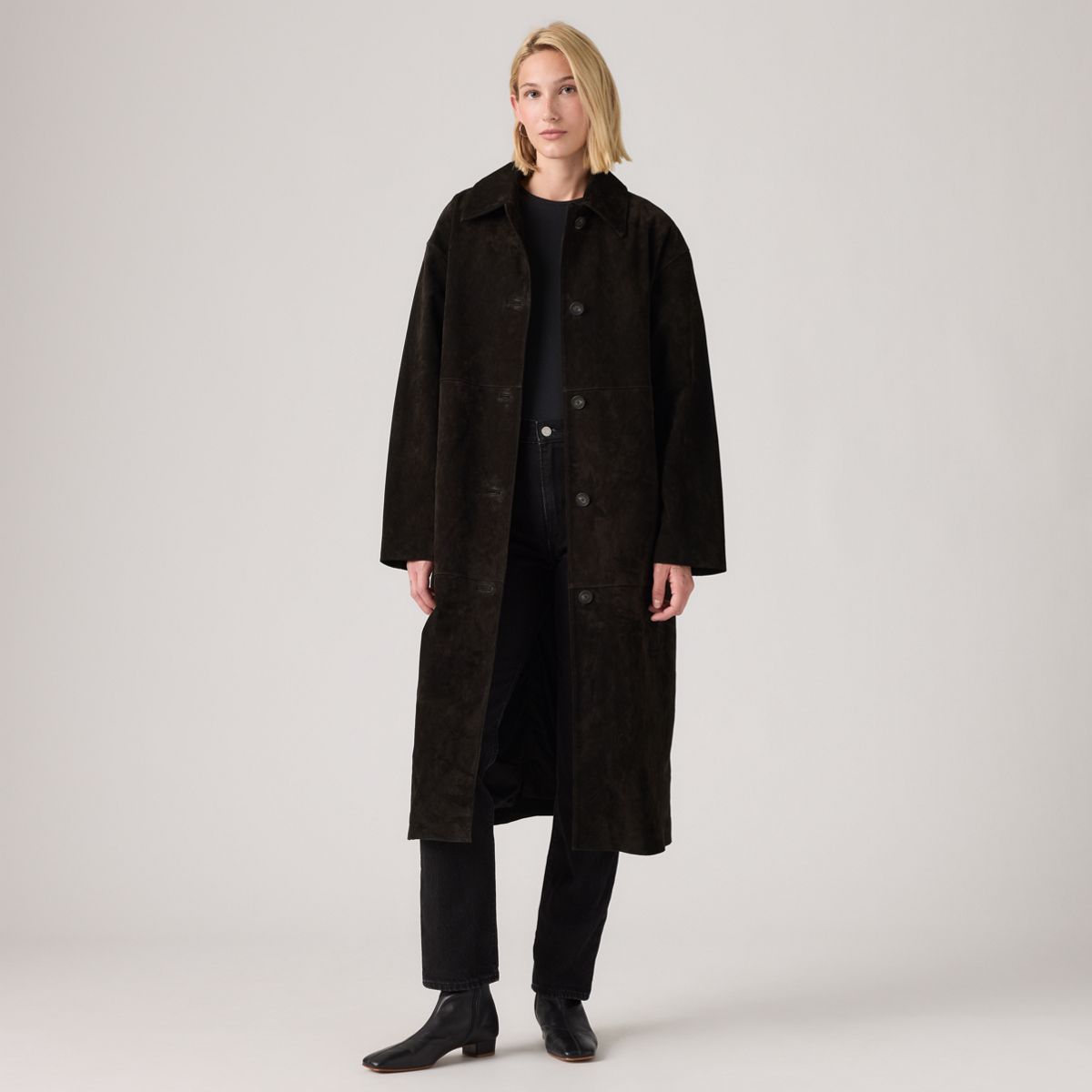 Suede Vintage Duster Coat — Graphite - Black