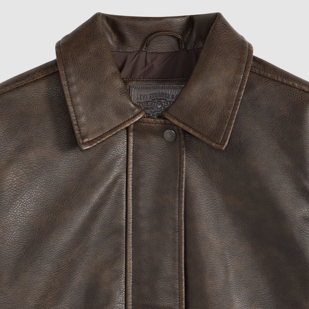Faux Leather Relaxedbomber — Brown - Brown
