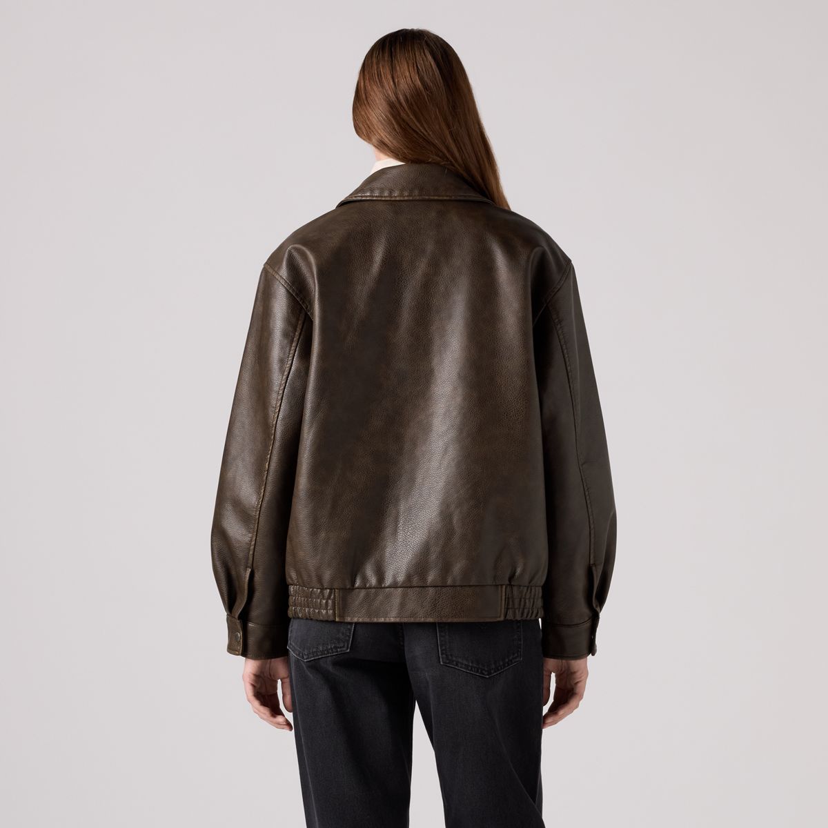 Faux Leather Relaxedbomber — Brown - Brown
