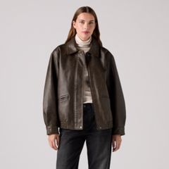 Faux Leather Relaxedbomber — Brown - Brown 3