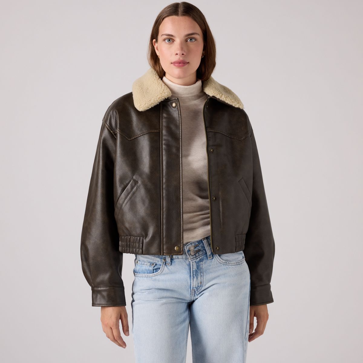 Short Western Bomber Jacket — Brown - Brown