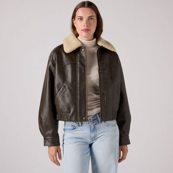Short Western Bomber Jacket — Brown - Brown