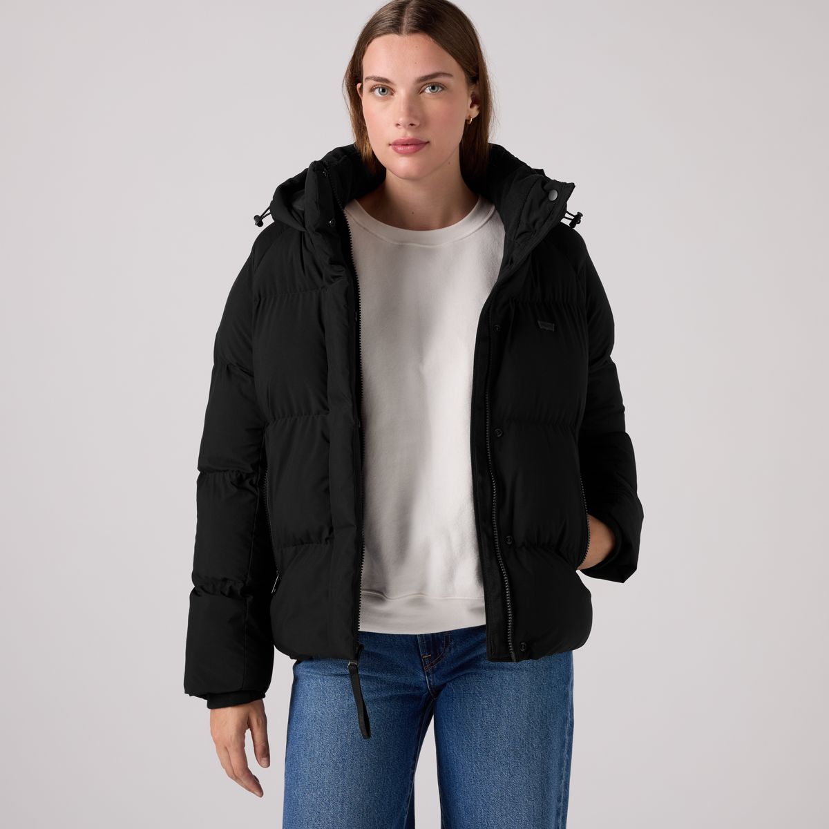 Quilted Hooded Puffer — Black - Black