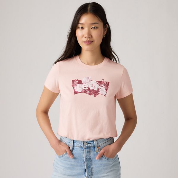 Graphic Perfect T-Shirt — Blurry Flower Field Bw Mangano Calcite - Pink