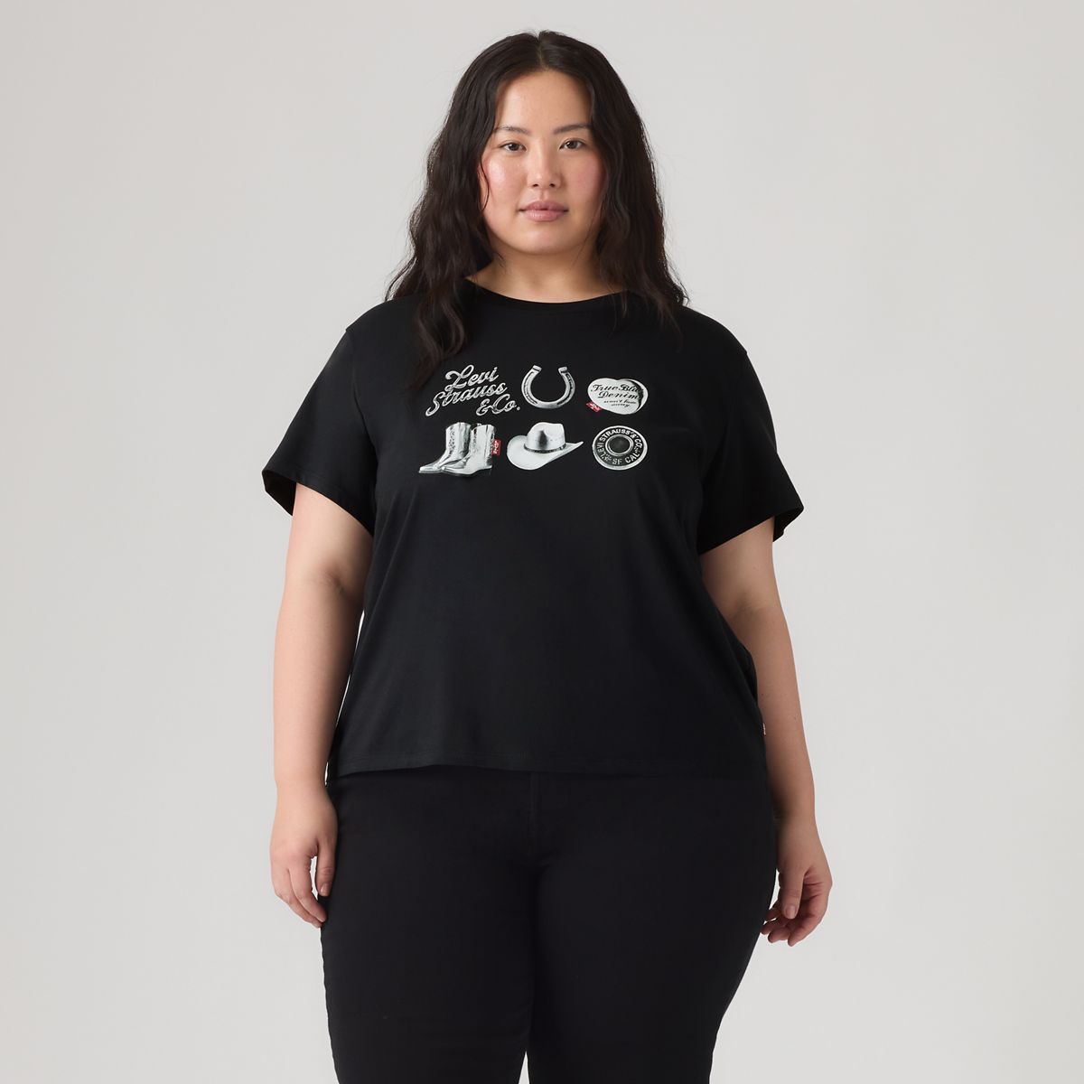 Perfect T-Shirt (Plus Size) — Silver Grid Anthracite - Black