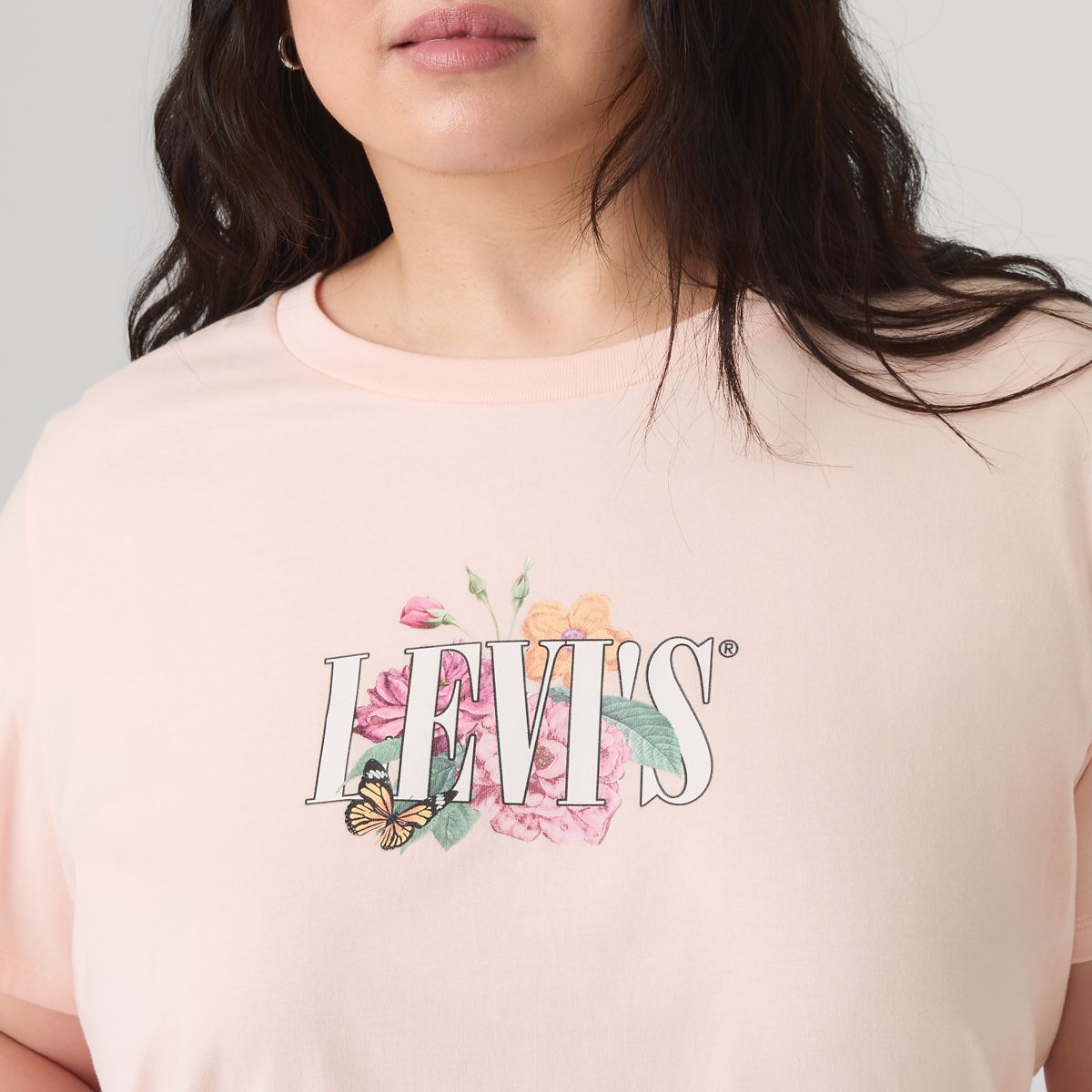 Perfect T-Shirt (Plus Size) — Botanical Rose Serif Mangano Calcite - Pink