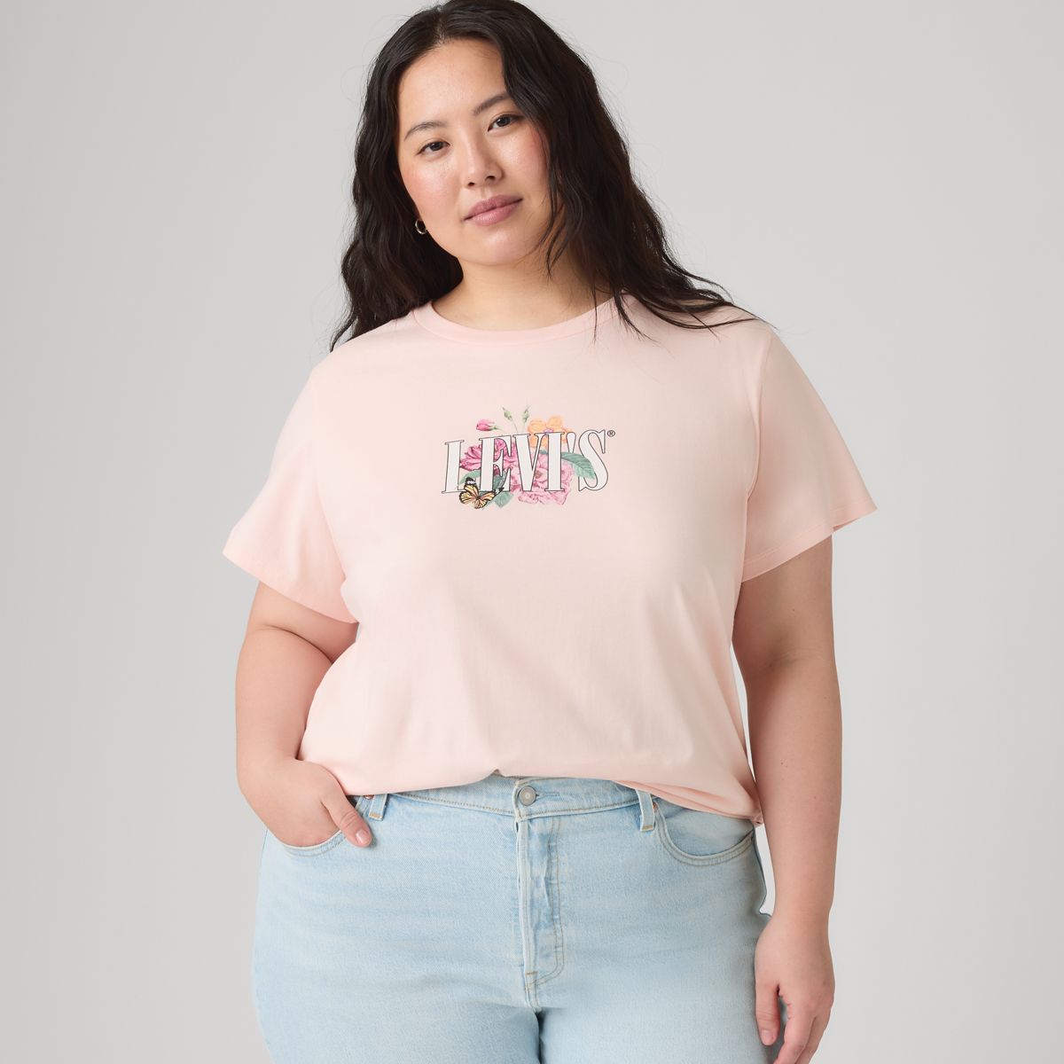 Perfect T-Shirt (Plus Size) — Botanical Rose Serif Mangano Calcite - Pink