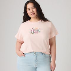 Perfect T-Shirt (Plus Size) — Botanical Rose Serif Mangano Calcite - Pink 1