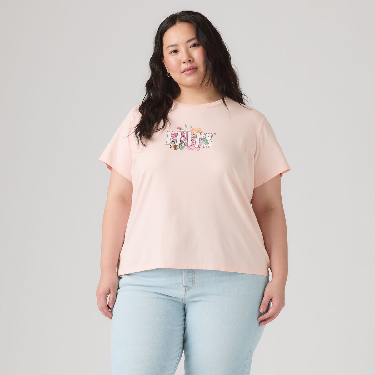 Perfect T-Shirt (Plus Size) — Botanical Rose Serif Mangano Calcite - Pink