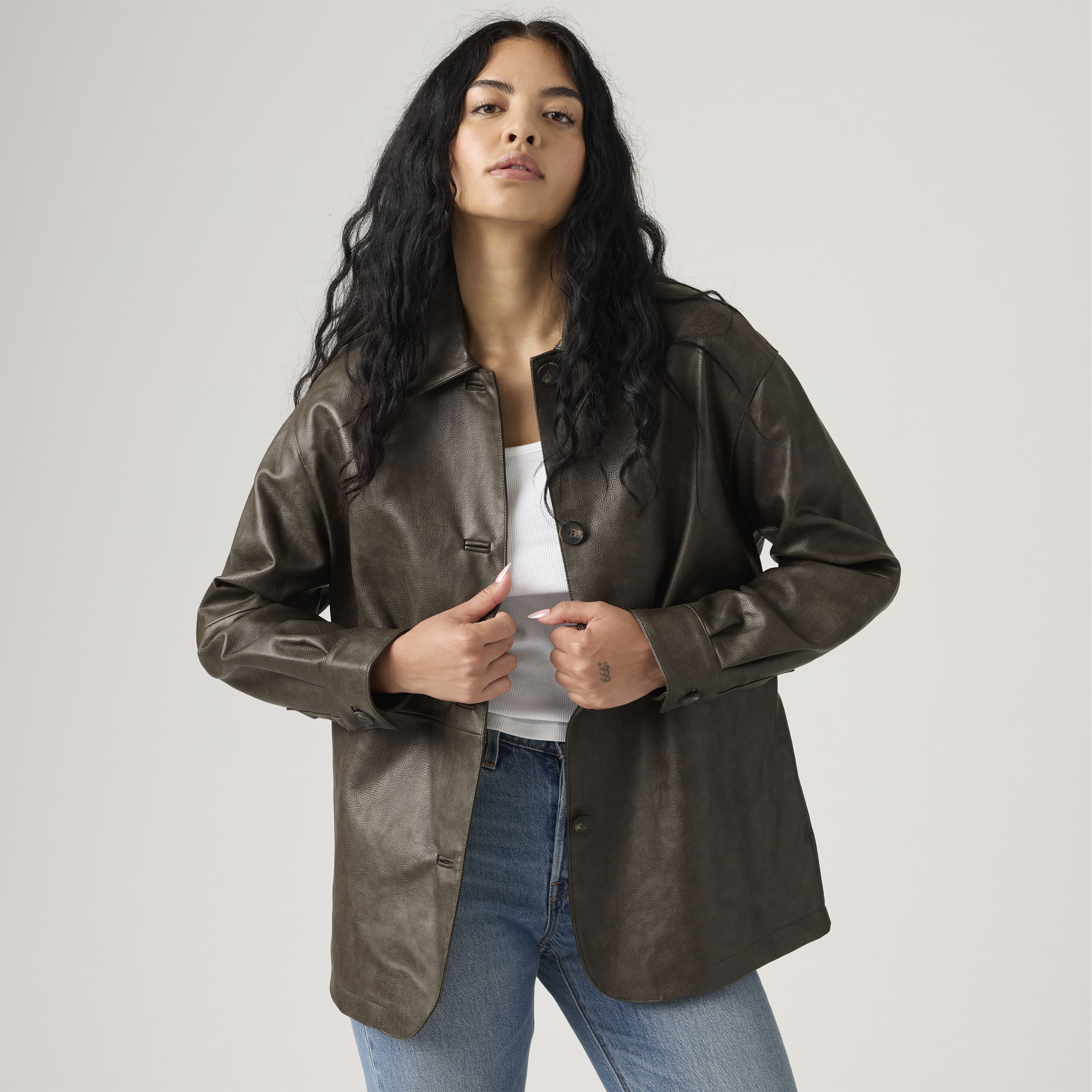 Faux Leather Vintage Blazer 1