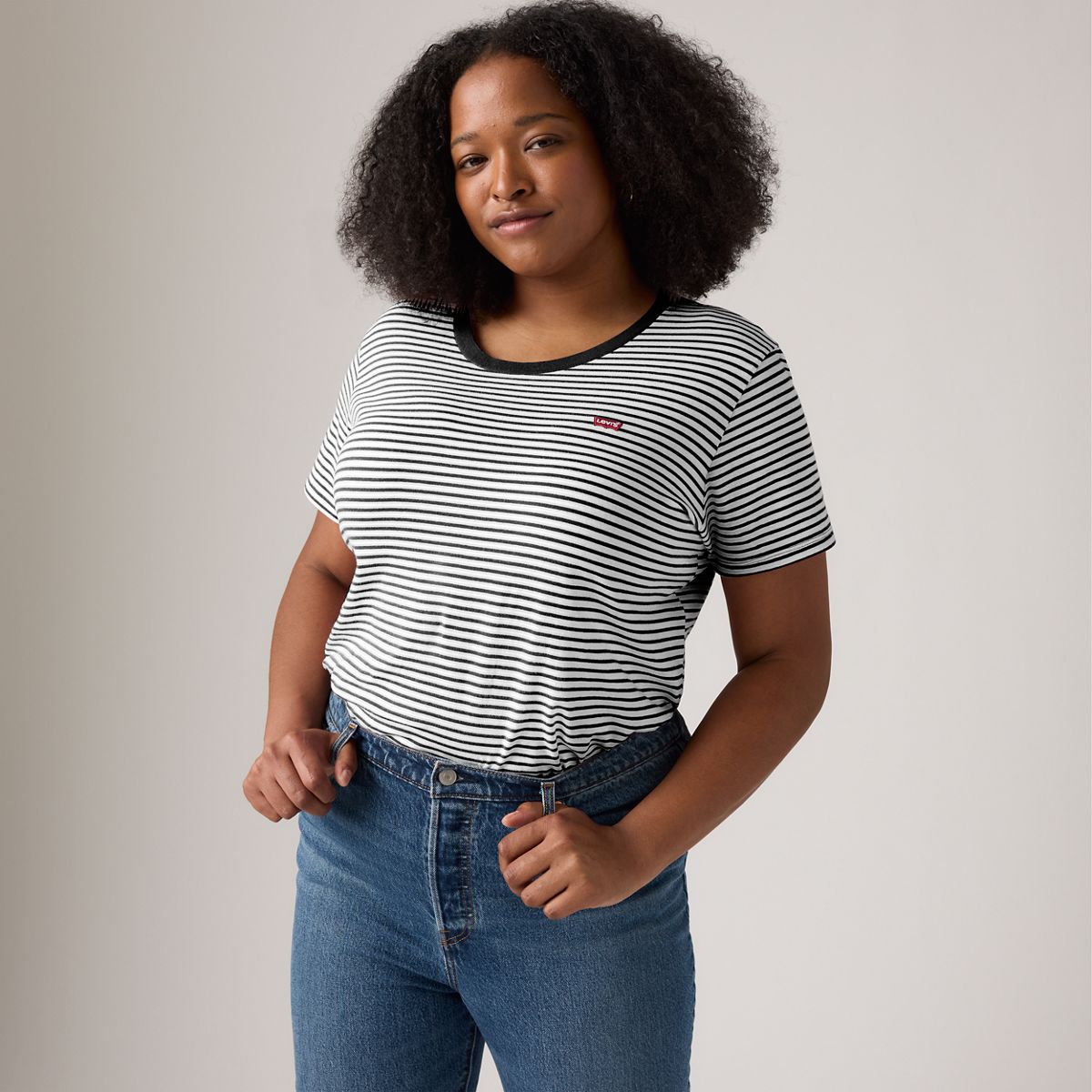 Perfect T-Shirt (Plus Size) — Raita Stripe Caviar - Multi Colour