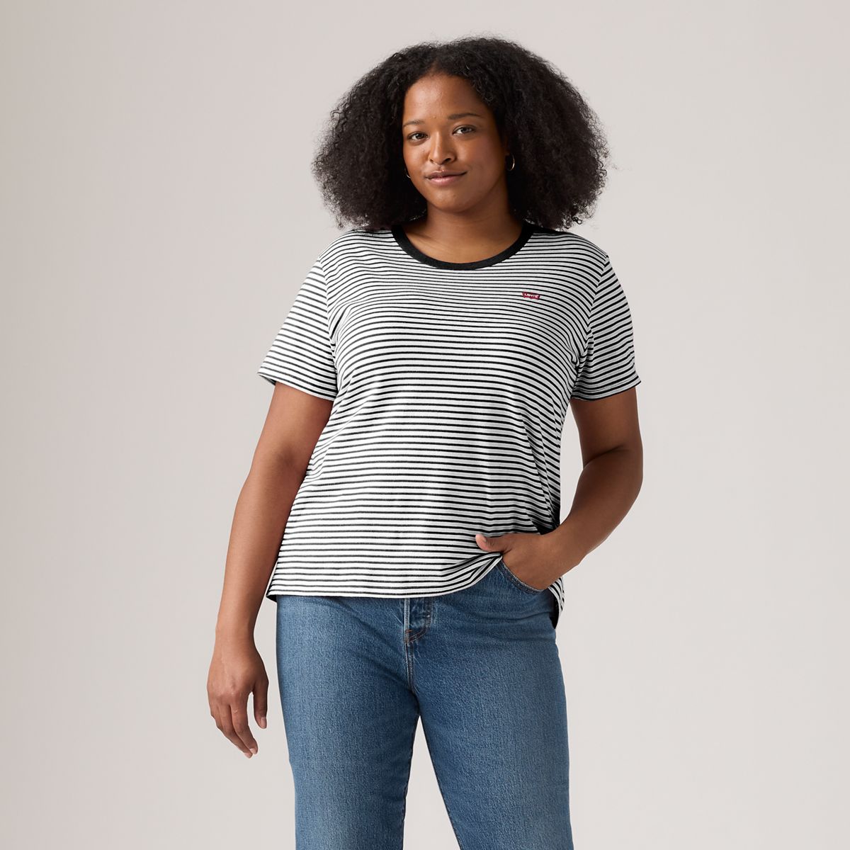 Perfect T-Shirt (Plus Size) — Raita Stripe Caviar - Multi Colour