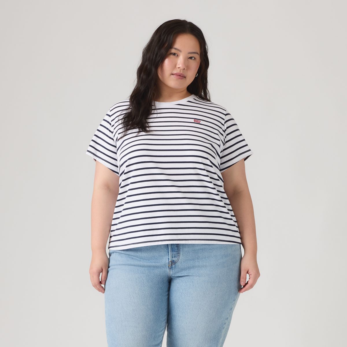 Perfect T-Shirt (Plus Size) — Emily Stripe Bright - White