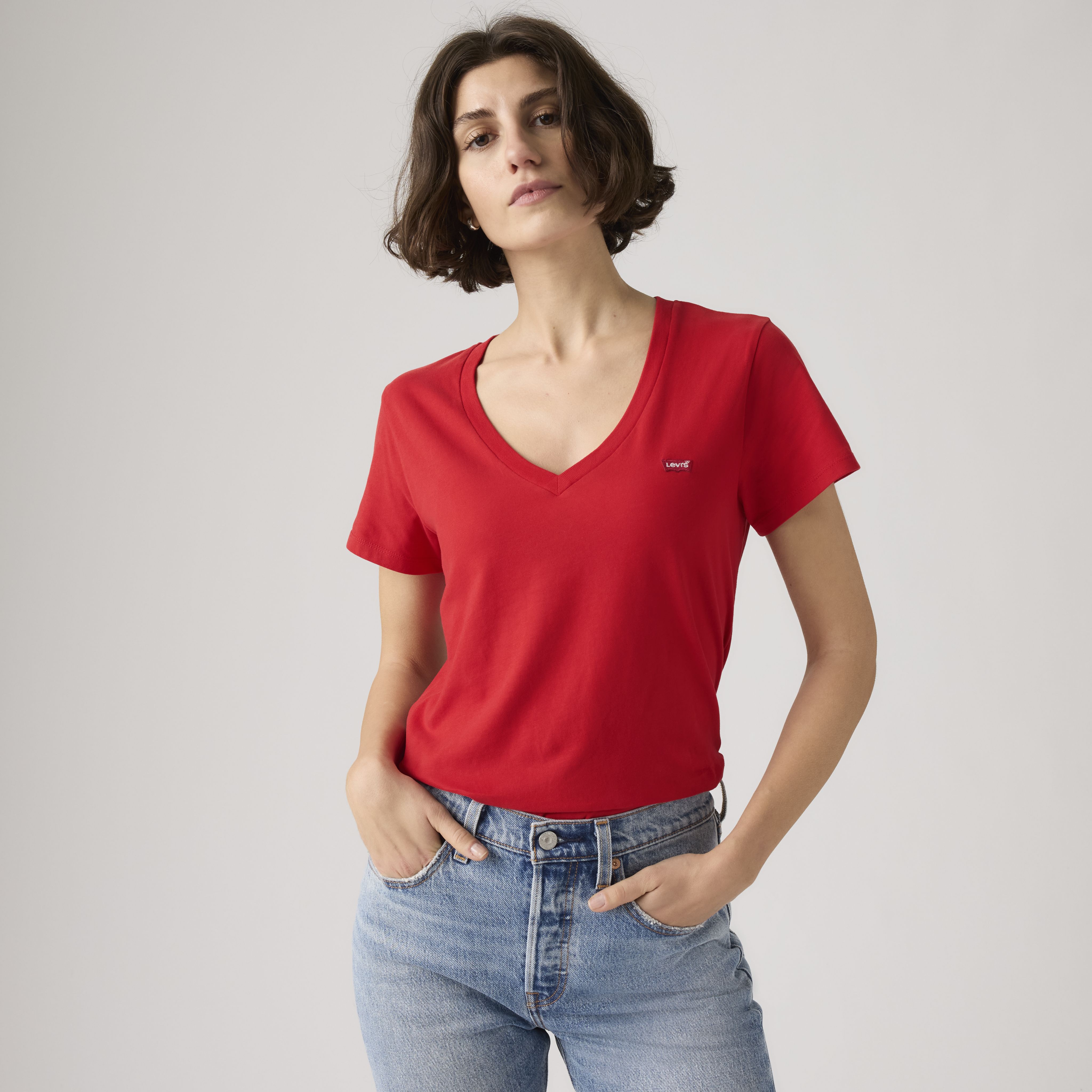 Levi's Women's Red Perfect V Neck Tee - Xs