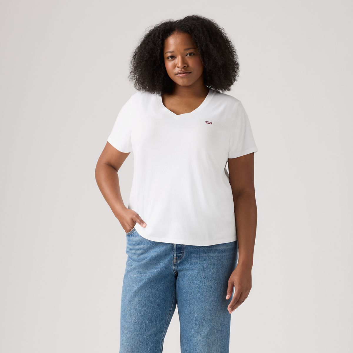 V-Neck T-Shirt (Plus Size) — Bright White - White