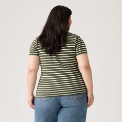 V-Neck T-Shirt (Plus Size) — Emily Stripe Deep Depths - Green 4