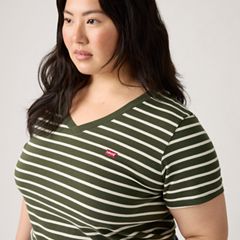 V-Neck T-Shirt (Plus Size) — Emily Stripe Deep Depths - Green 2