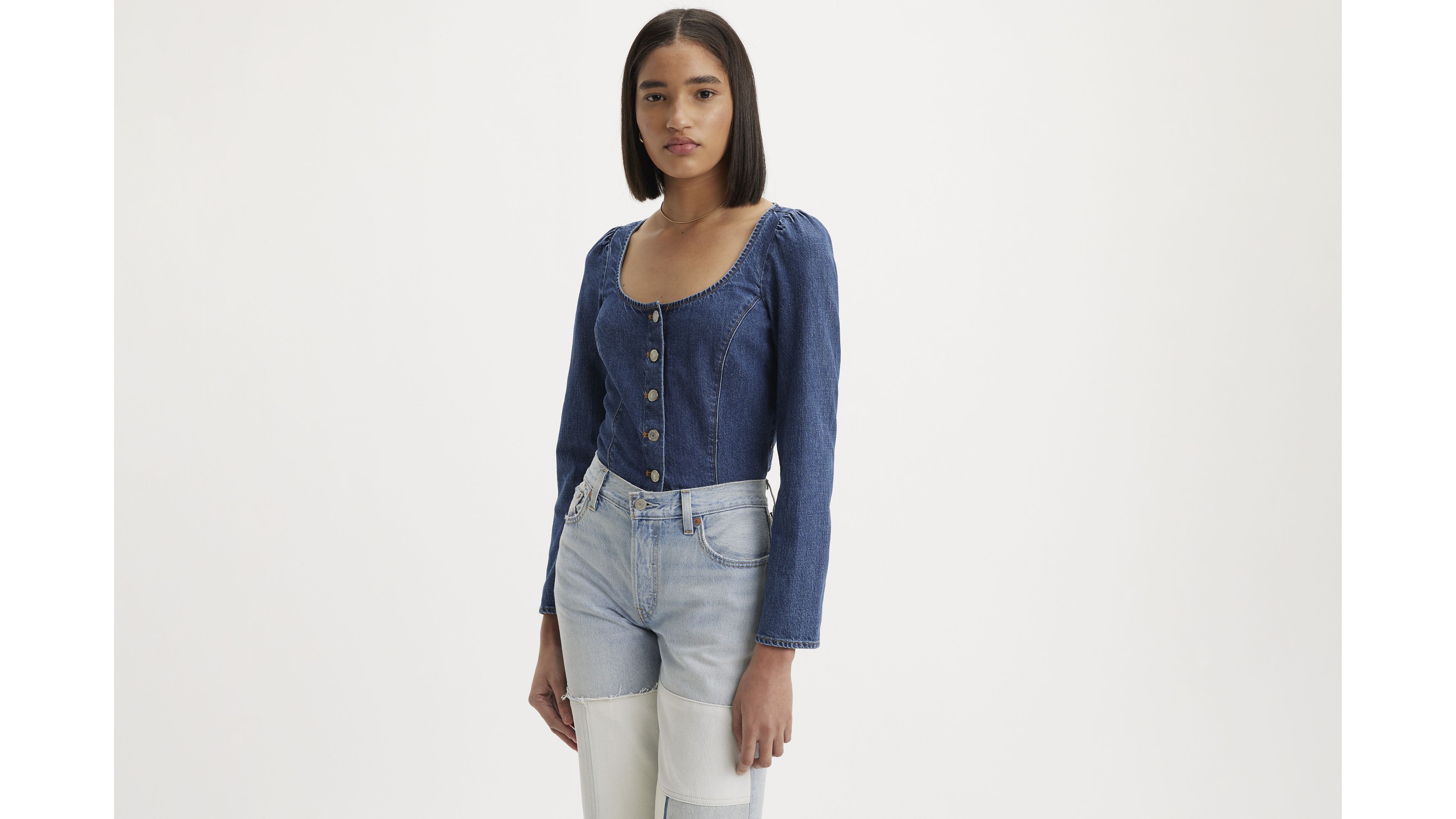 Blouse corset manche longue en denim Weston 1