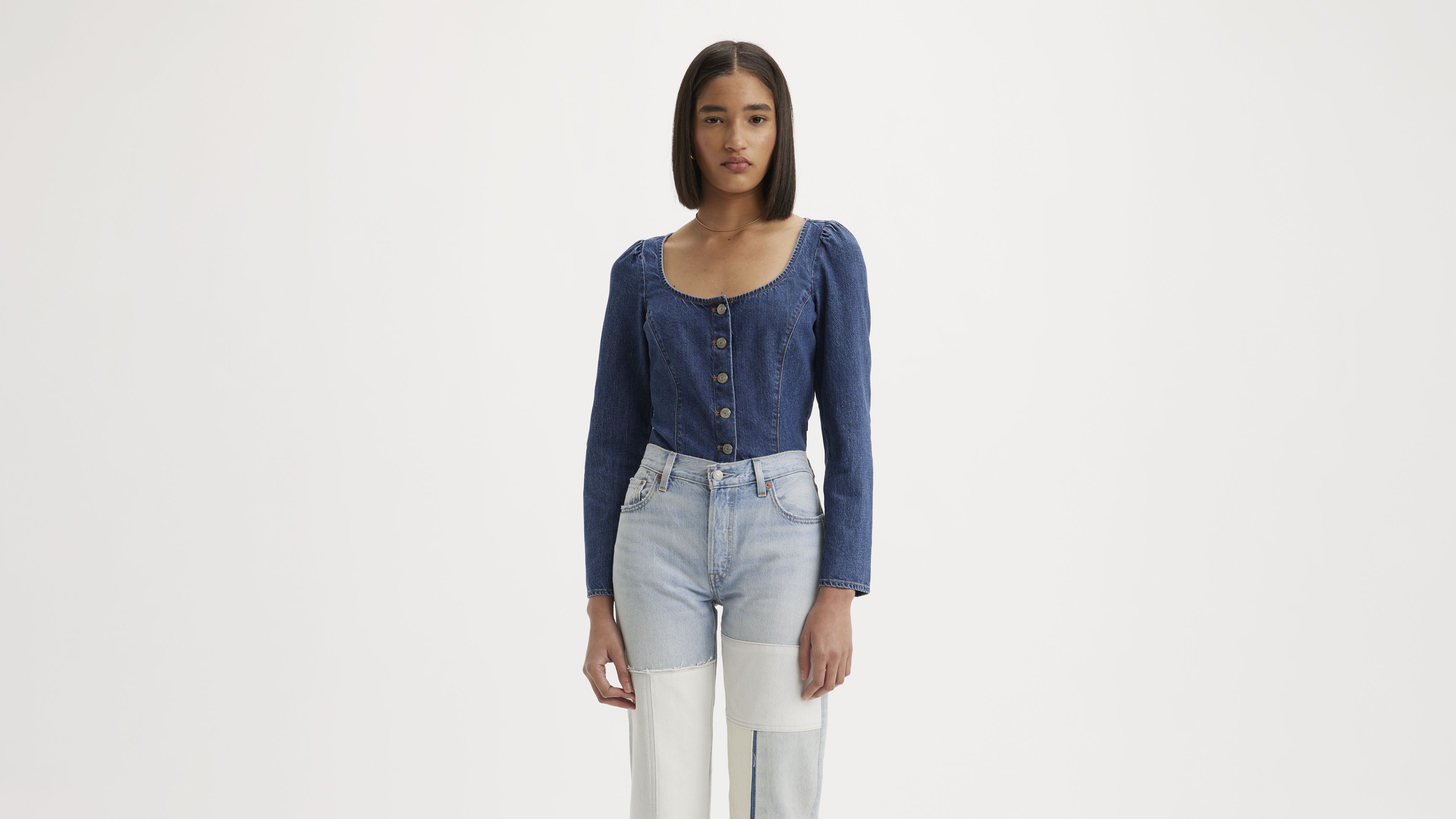 Weston Denim Long Sleeve Corset Blouse 3