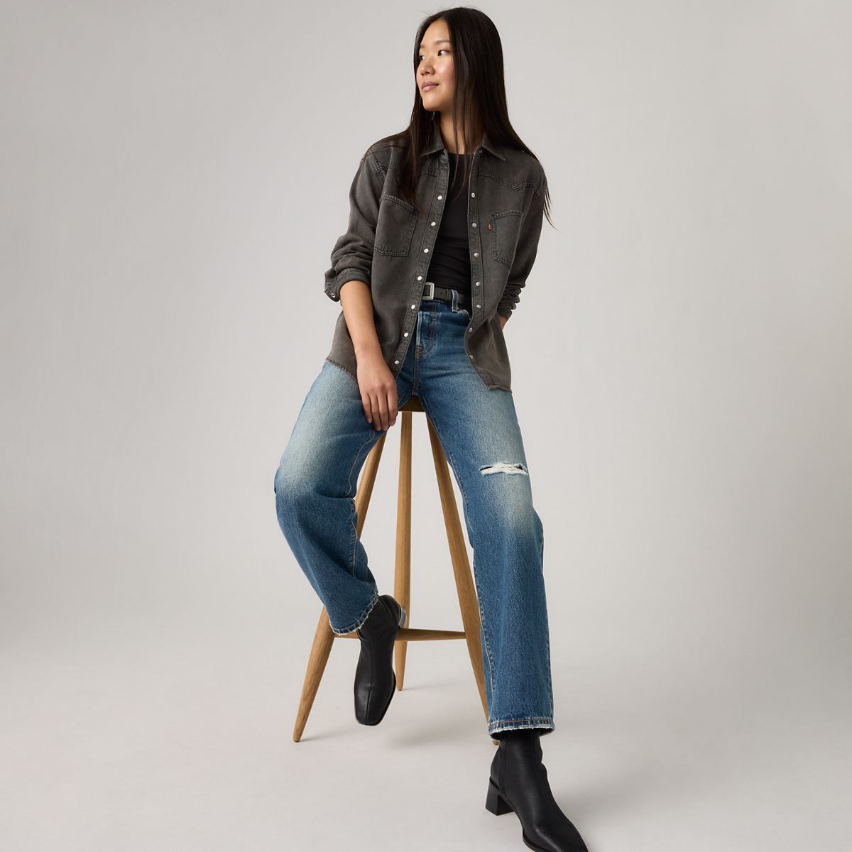 Teodora Western Shirt — Chipped Black Oyster Top - Black
