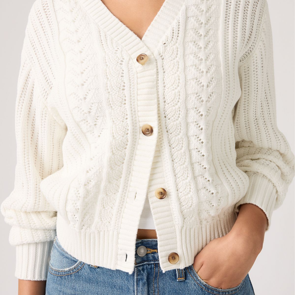 Snowflake Cardigan — Tofu - White