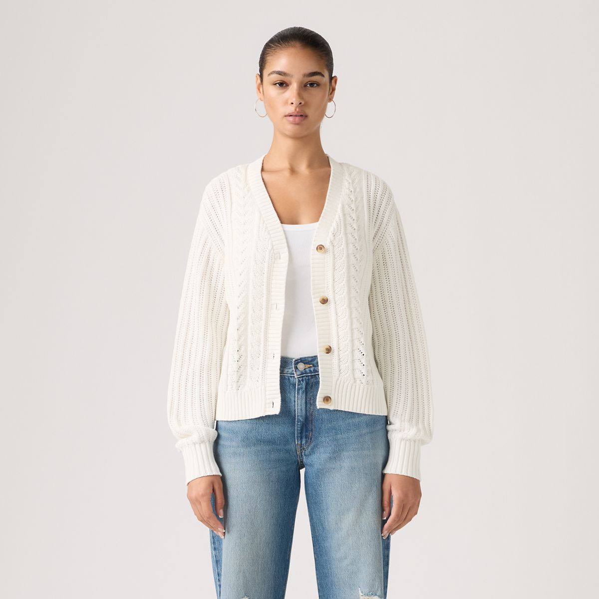 Snowflake Cardigan — Tofu - White