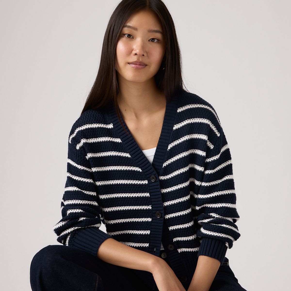 Snowflake Cardigan — Susanne Stripe Navy - Blue