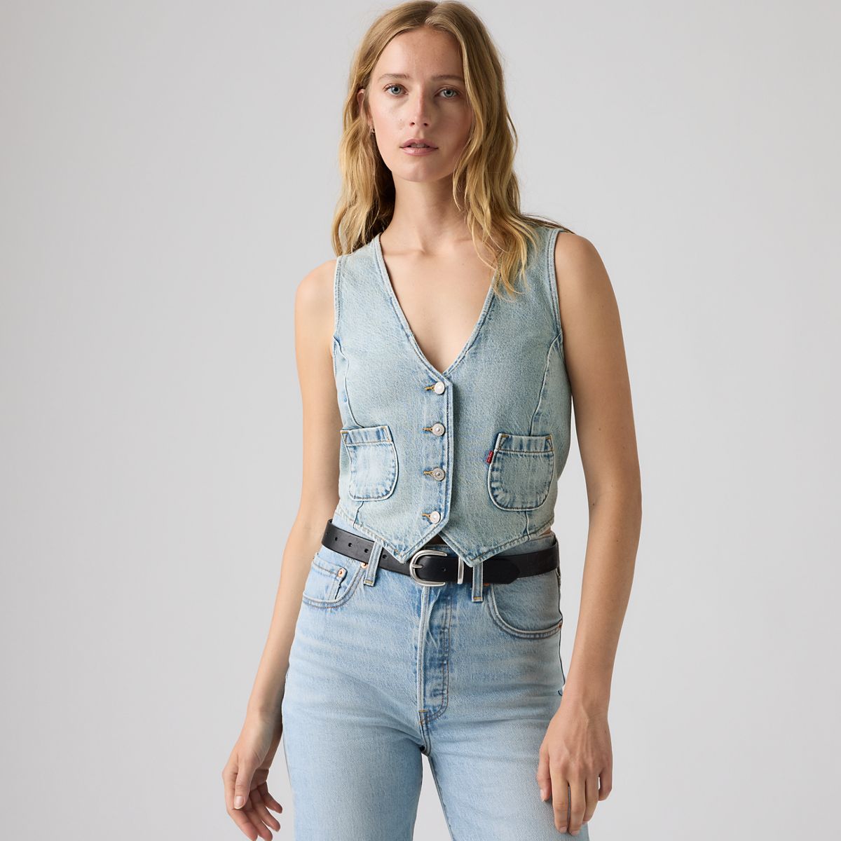 Tailored Denim Vest — Summer Job Vest - Medium Wash