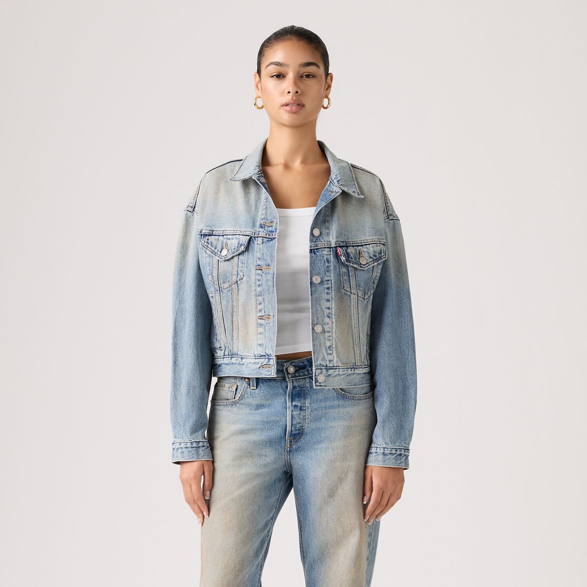 Cropped '90s Trucker Jacket — Off Roading - Blue