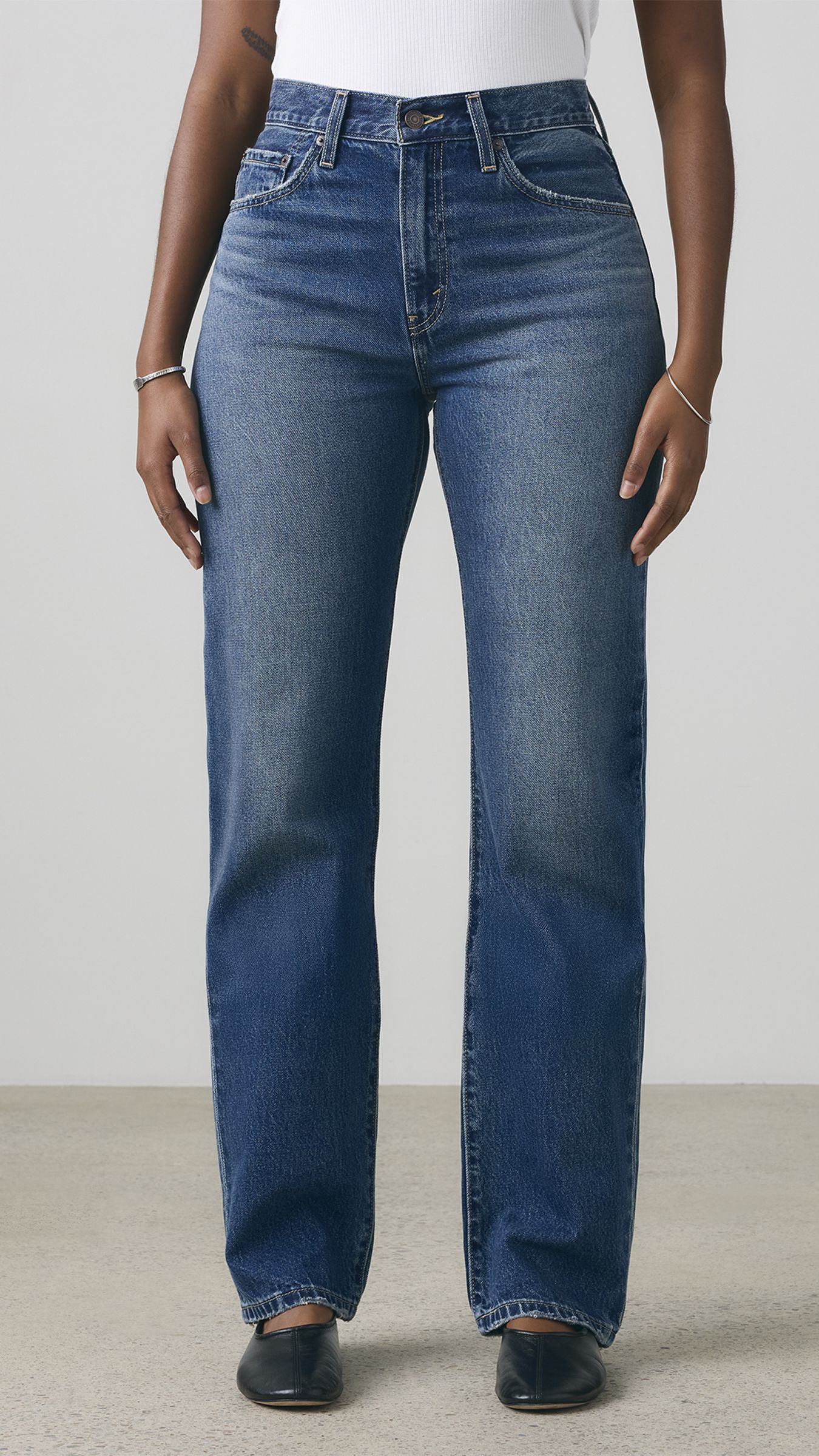 Model wearing Easy Dad jeans