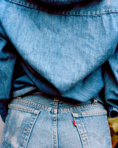 Image of a denim jacket and jeans.