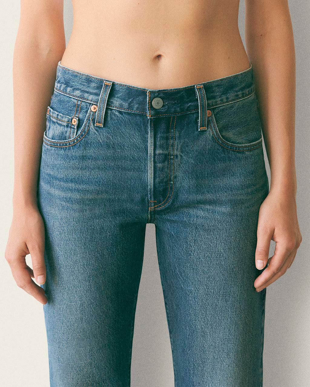 Female model wearing jeans