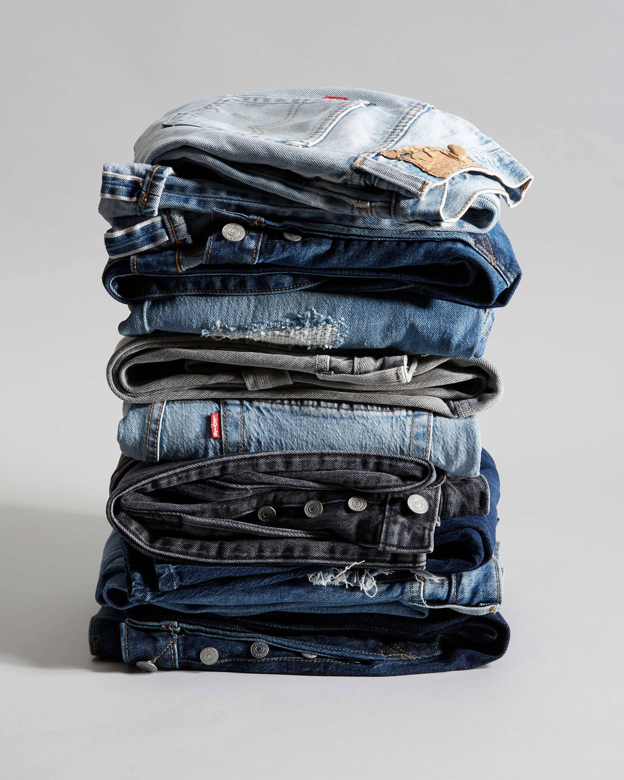 Denim jeans pile.