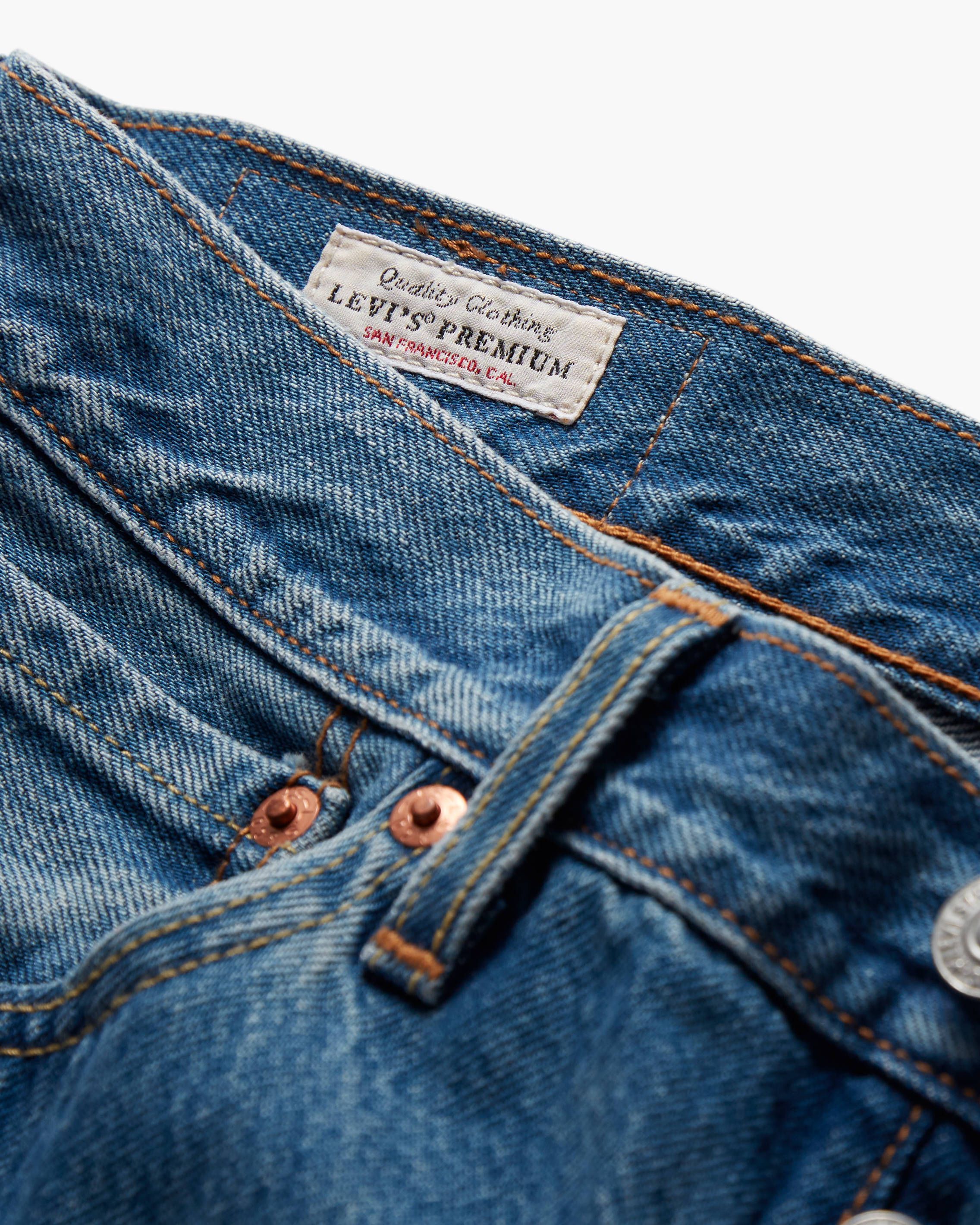 Closeup image of jeans showing the Levi's Premium Collection label.